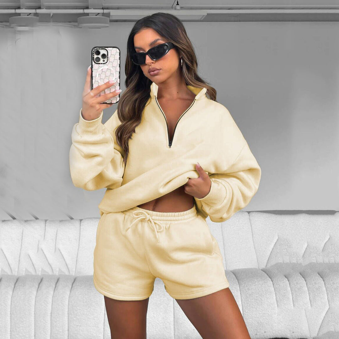 Dame avslappet sweatshirt med shorts design og praktisk glidelås Skjora