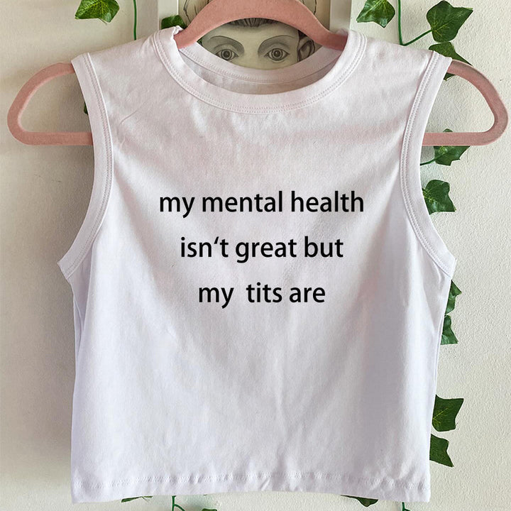 Dame ermeløs tanktop med kreativt statement-design Skjora