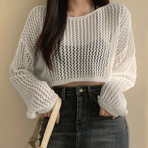 Dame luftig cropped strikket topp i moderne nett-design Skjora