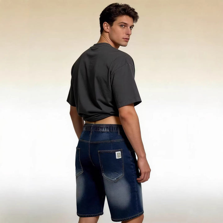 Herre behagelige denimshorts med elastisk midje og avslappet design Skjora