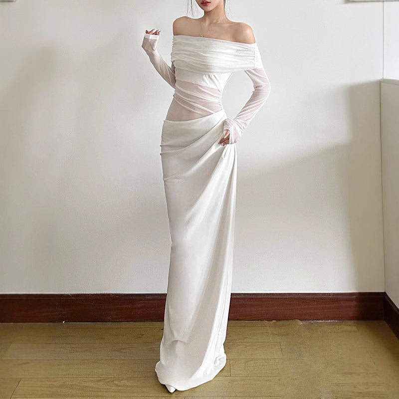 Dame Off-Shoulder Maxikjole med figurnær design og rynking Skjora