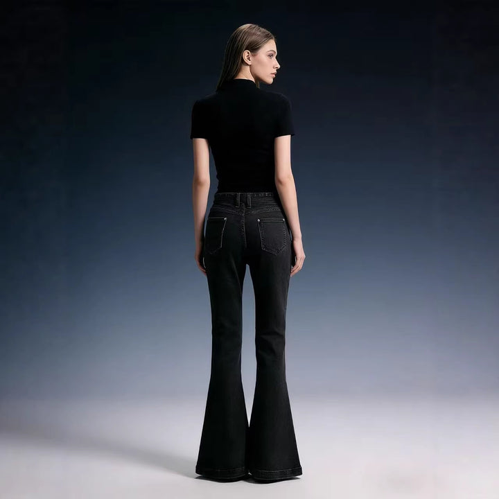 Dame Flared Jeans med belte og høy midje Skjora