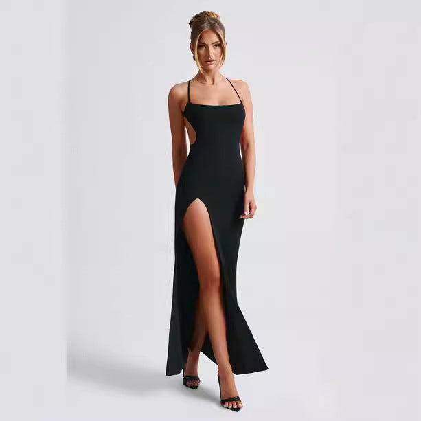 Dame Elegant Maxi Kjole med Sideliv og Tynne Stropper