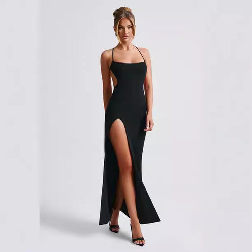 Dame Elegant Maxi Kjole med Sideliv og Tynne Stropper