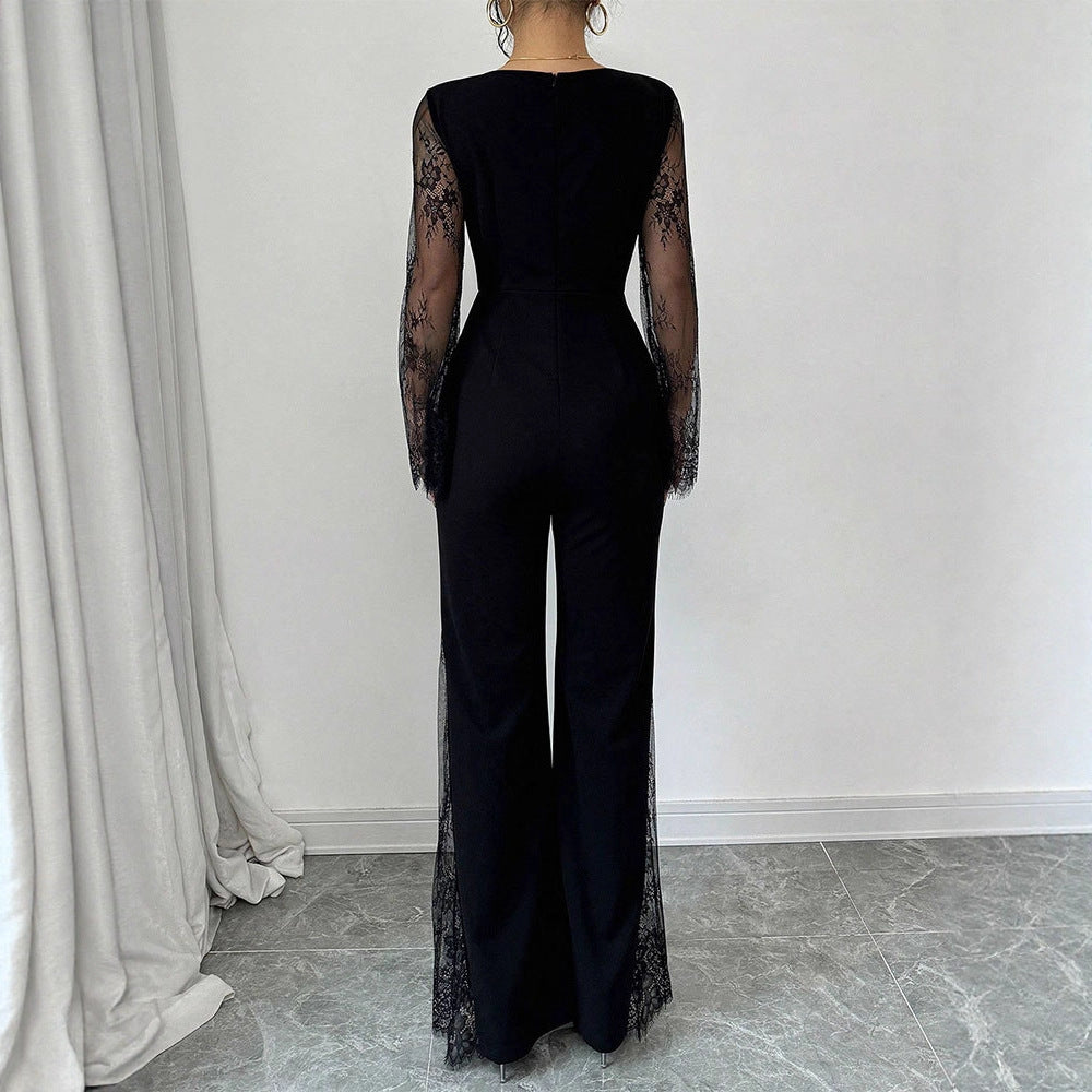 Damer Elegant Jumpsuit med skimrende spisse og vide ben Skjora