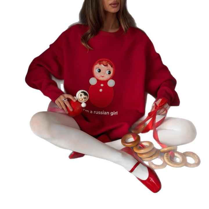 Dame Oversized Sweatshirt med Originalt Trykk og Komfortabel Passform Skjora