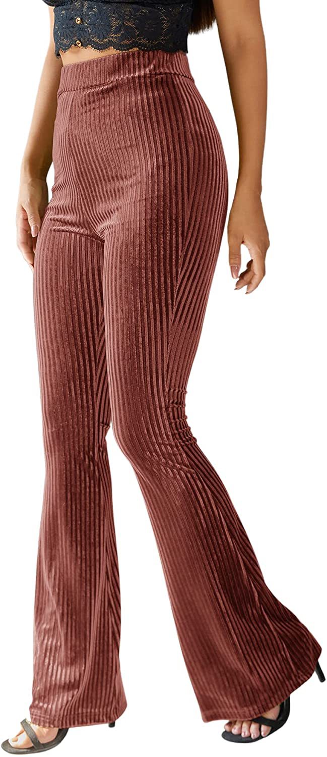 Dame Bootcut-bukse med ribbestruktur og høy midje Skjora