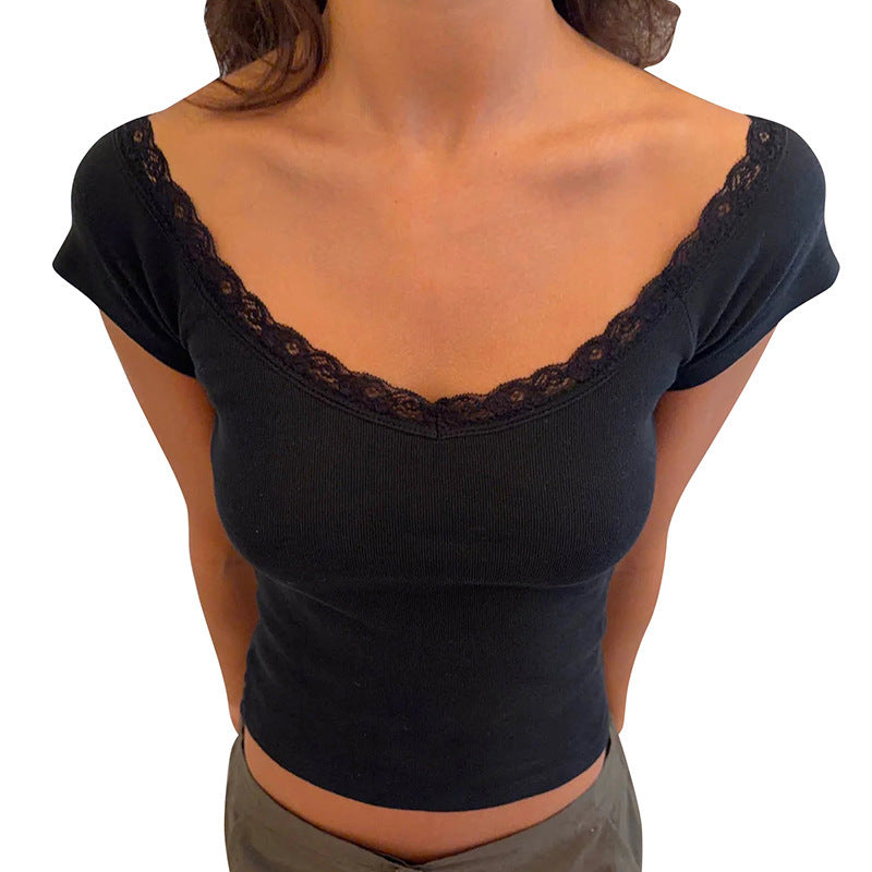 Damer Crop-Top med spisskant og skulderfri design Skjora