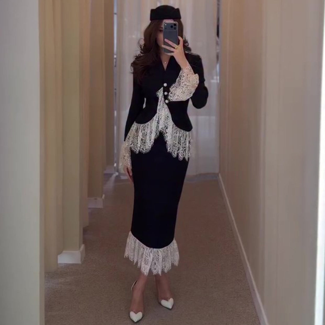 Damer Elegant Blazer med Blonde Detaljer Skjora