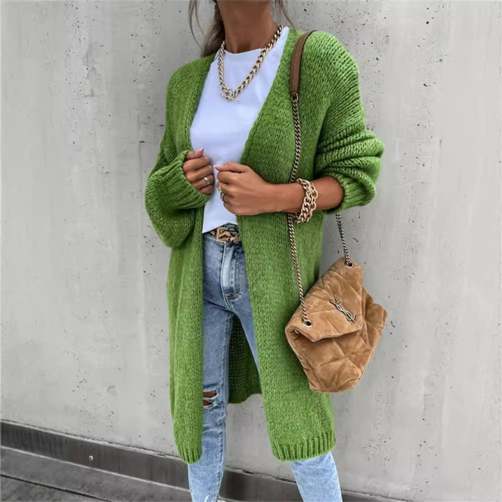 Dame chunky strikket cardigan med oversized ermer og fashionable design Skjora