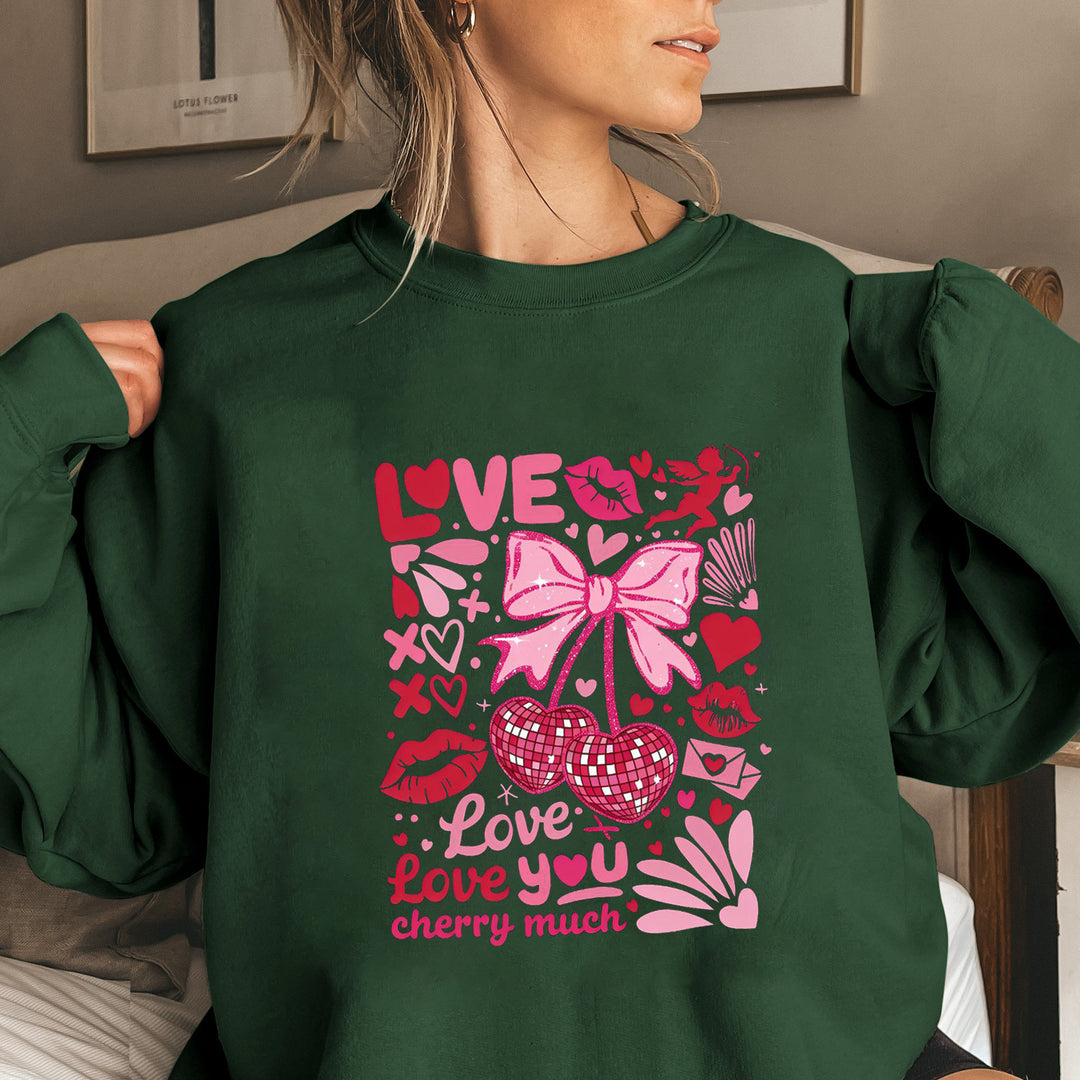 Dame sweatshirt med voluminøse ermer og lekent kirsebærmotif Skjora