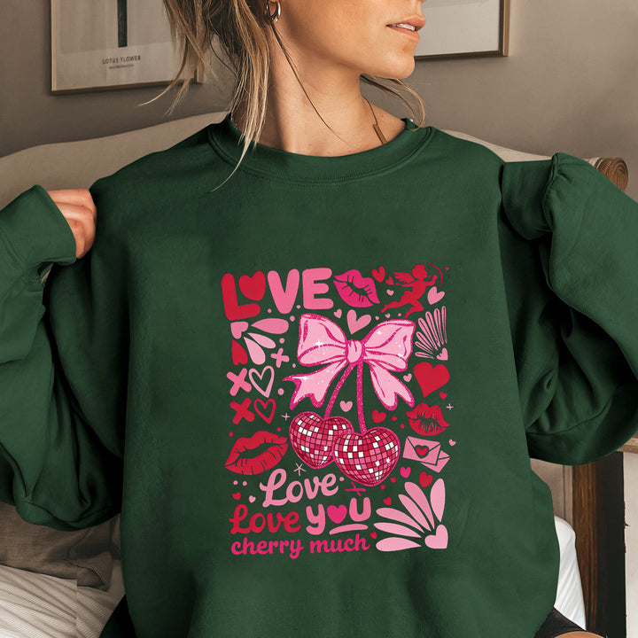 Dame sweatshirt med voluminøse ermer og lekent kirsebærmotif Skjora