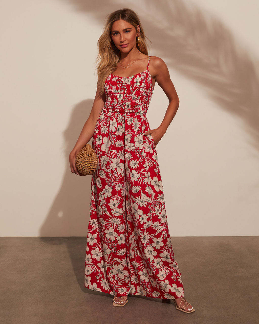 Kvinne maxi kjole med blomsterdesign og elastisk midje Skjora