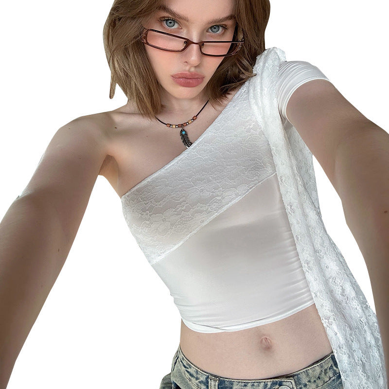 Dame Elegant og raffinert blond En-skulder Bluse Skjora