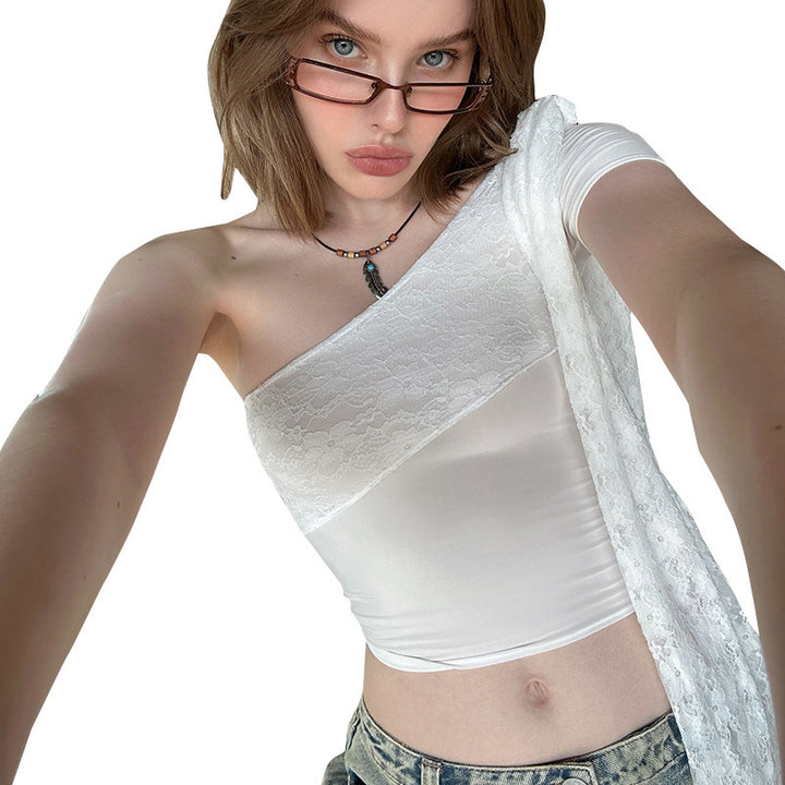 Dame Elegant og raffinert blond En-skulder Bluse Skjora