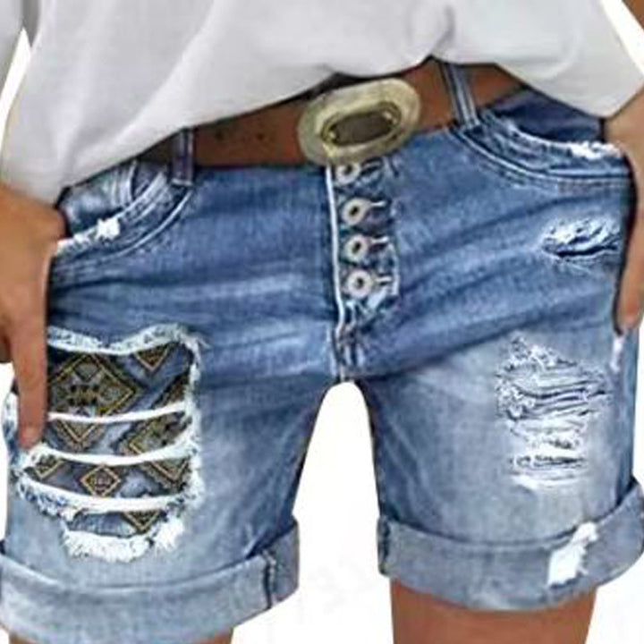 Dame moteriktige destroyed Jeansshorts Skjora
