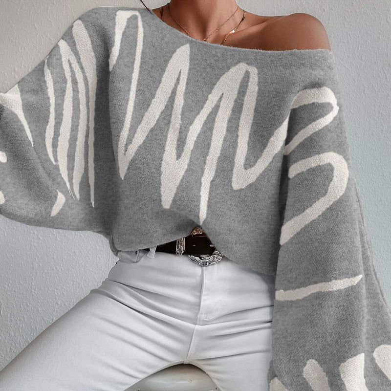 Kvinne Oversized Strikkegenser med Asymmetrisk Design og Avslappet Utringning Skjora