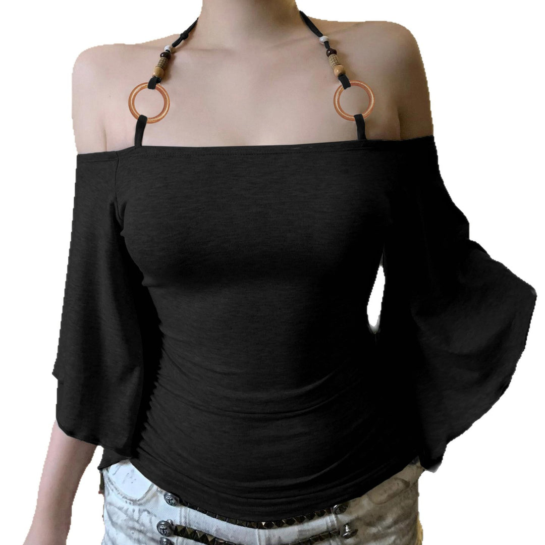 Dame Off-Shoulder topp med voluminøse ermer og dekorative knytte-detaljer Skjora
