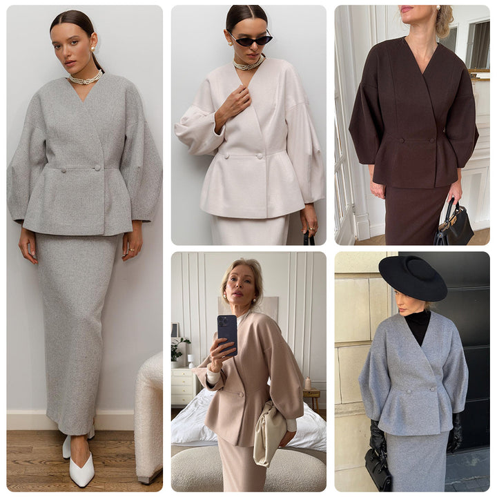 Dame Elegant Blyantkjole med Chic Blazer Topp og Puff Ermer Skjora