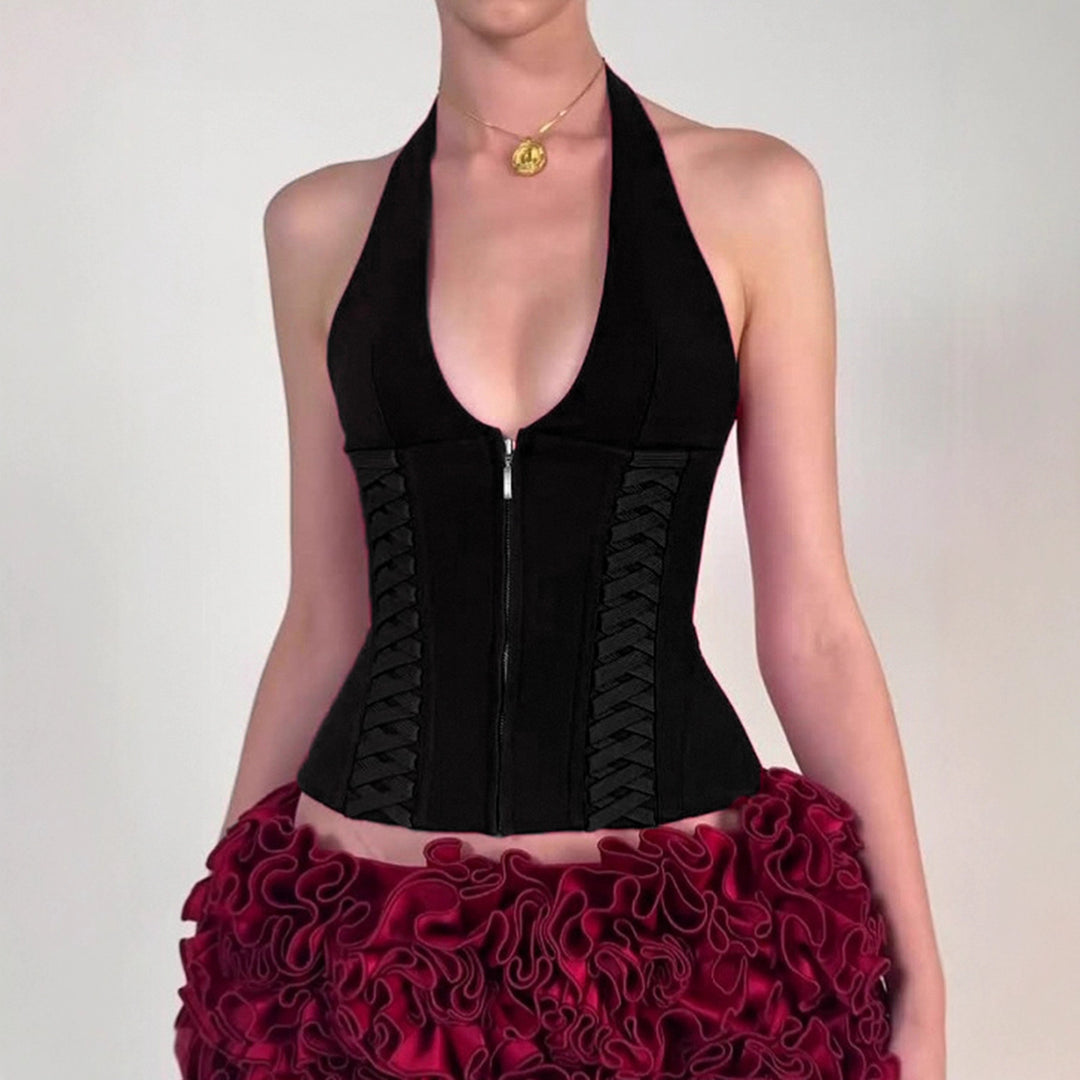 Dame Cropped topp med raffinert snørerdesign Skjora