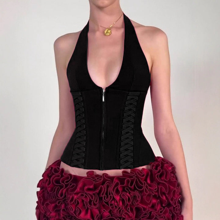 Dame Cropped topp med raffinert snørerdesign Skjora