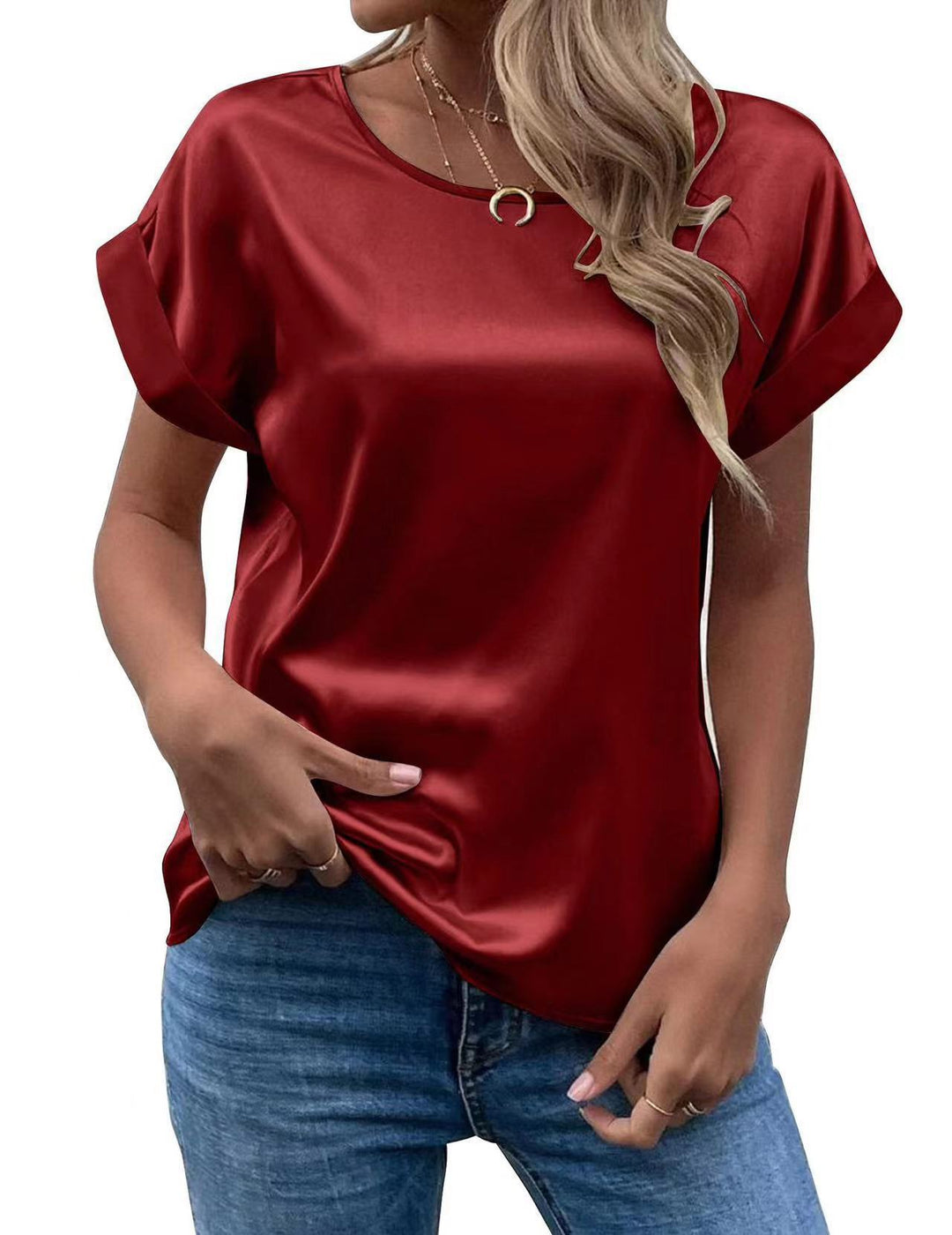 Dame Satin T-skjorte med elegante detaljer Skjora