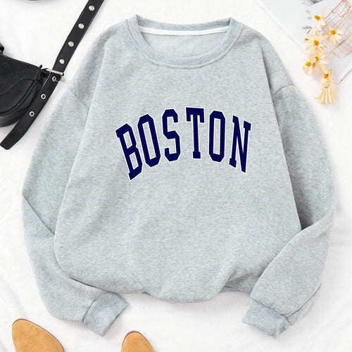 Dame avslappet sweatshirt med Boston-print Skjora