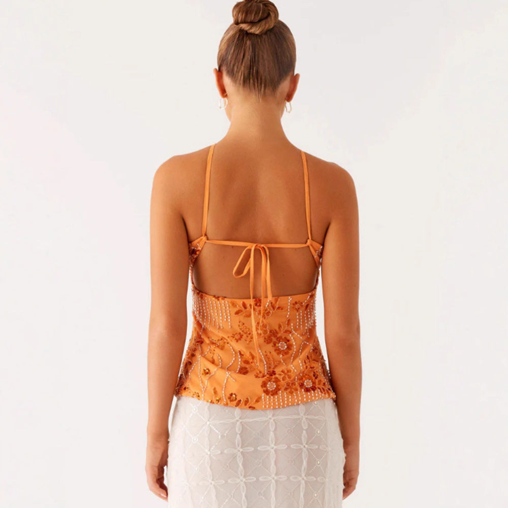 Damer Glitrende Bustier Topp med Blomsterdesign og Glitrende Applikasjoner Skjora