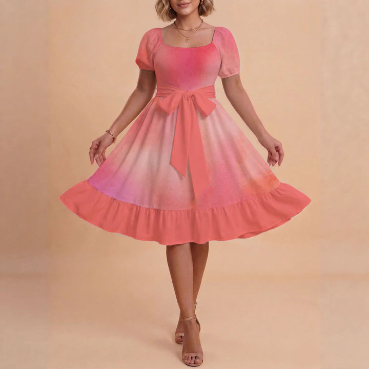 Damen Retro Maxikleid mit Puffärmeln und Taillengürtel Skjora