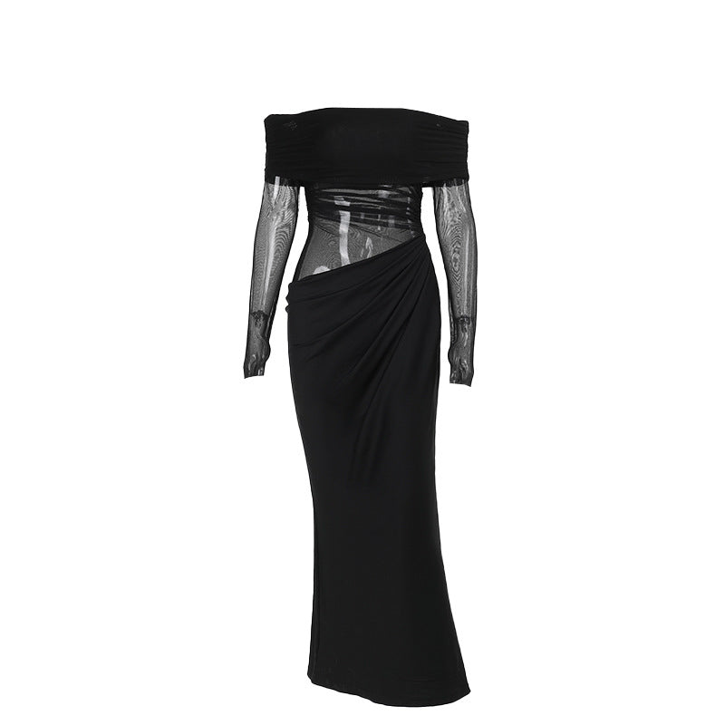 Dame Off-Shoulder Innviklingskjole med Volangdetaljer Skjora