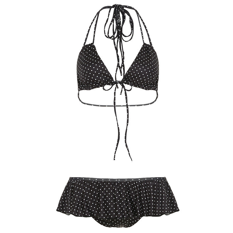 Dame Bikini Sett med rynket truse og lekende prikkemønster Skjora