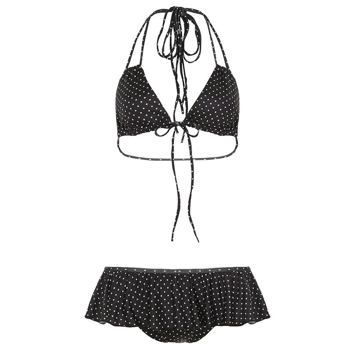 Dame Bikini Sett med rynket truse og lekende prikkemønster Skjora