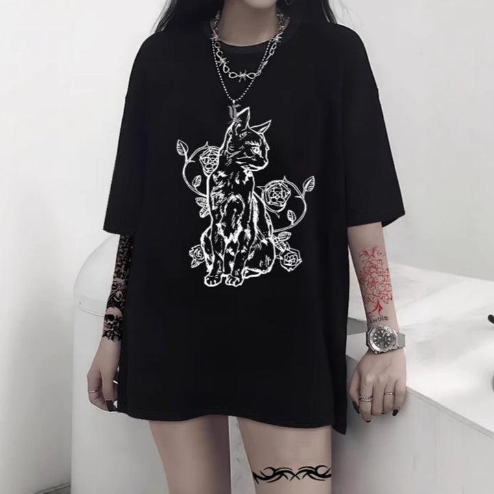 Damer Oversized T-skjorte med dekorativt sløyfemotiv Skjora