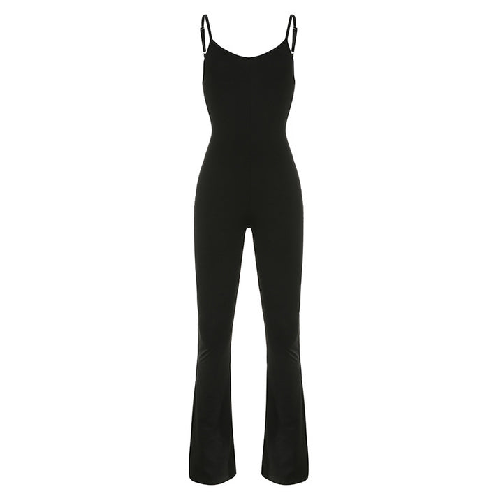 Damer bredskåret jumpsuit med justerbare spaghetti-stropper og stilig flare-snitt Skjora