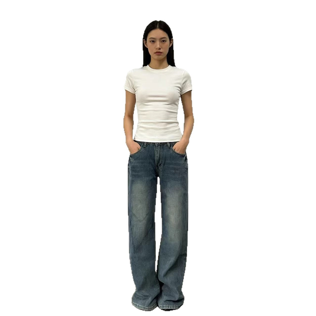 Dame brede høyhals jeans med avslappet passform og individuelle vasker Skjora