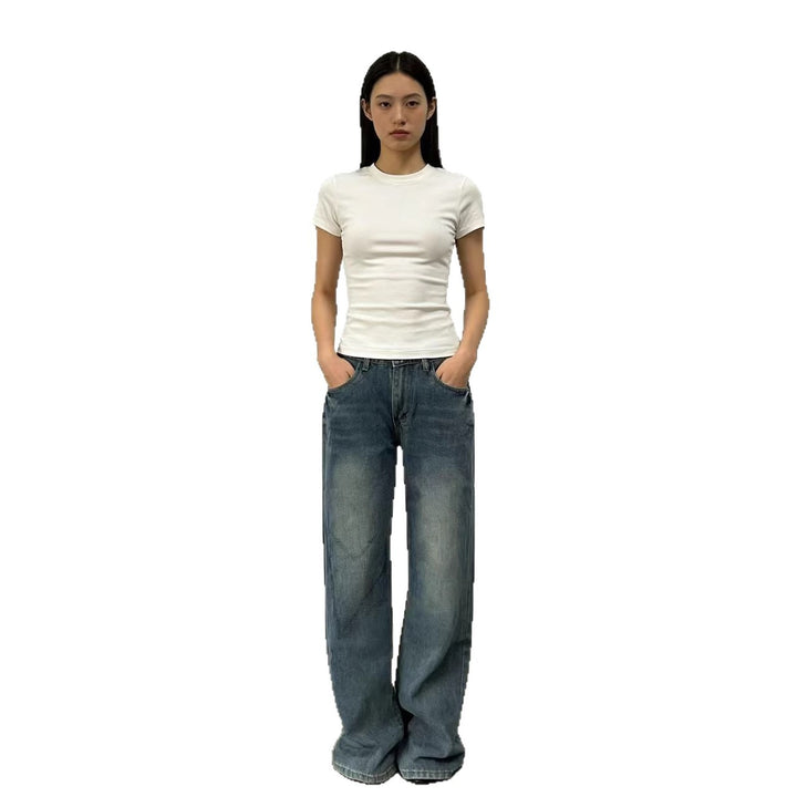 Dame brede høyhals jeans med avslappet passform og individuelle vasker Skjora