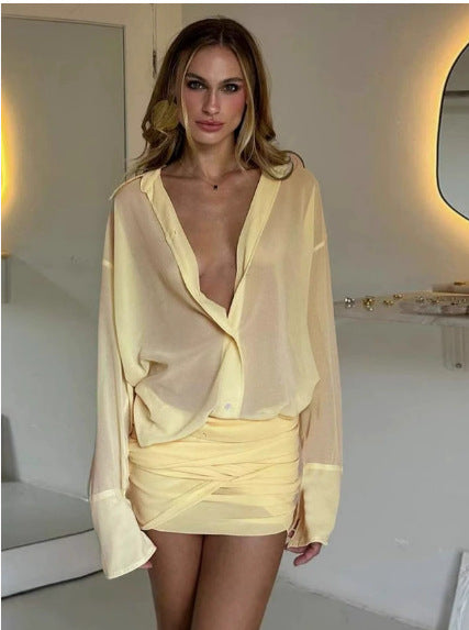 Dame Elegant skjorte med oversized snitt og raffinerte pakkedetaljer Skjora
