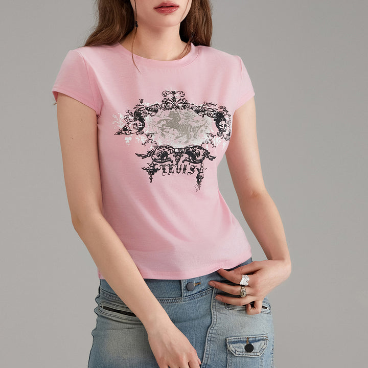 Damer uformell grafikk-crop-top med rund halsutskjæring Skjora