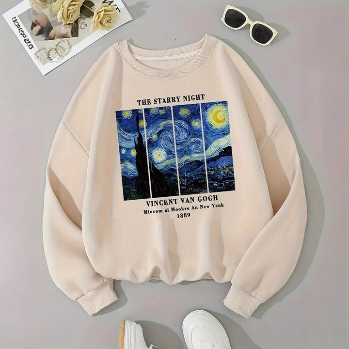 Kvinnes sweatshirts med kunstnerisk Van Gogh-motiv og moderne trykk Skjora