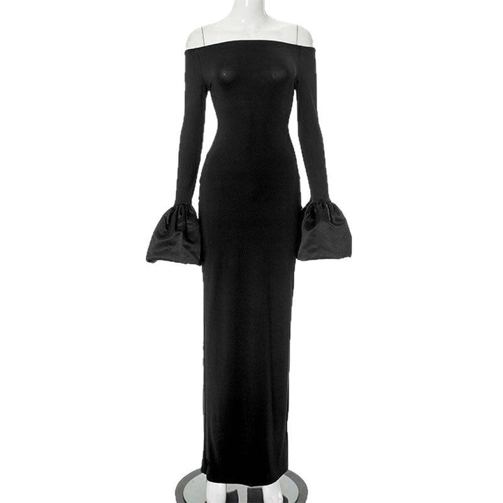 Damer Elegant Langermet Maxi-kjole med Off-Shoulder Utringning og Volangdetaljer Skjora