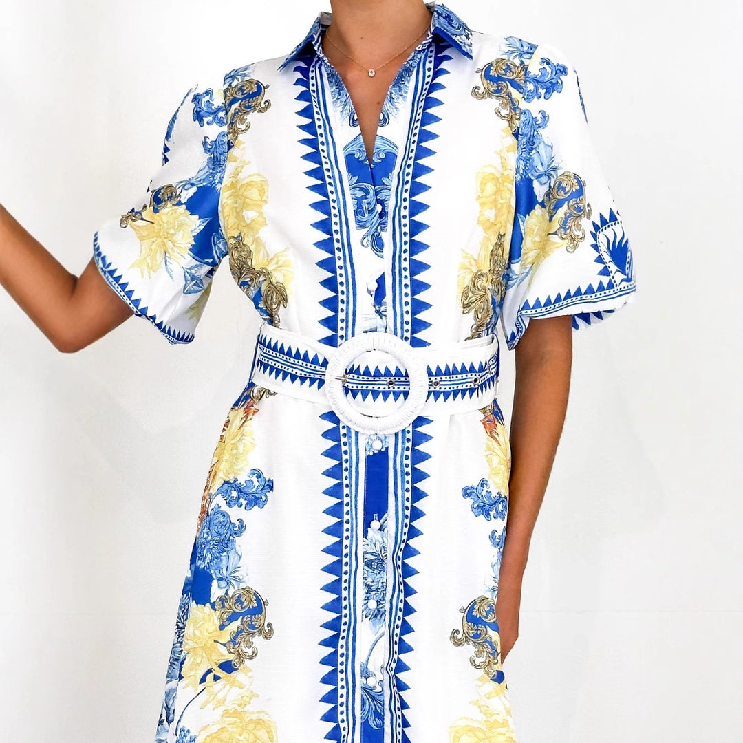 Damer Elegant Maxi Kjole med Blomsterdesign og Splitt Kant Skjora