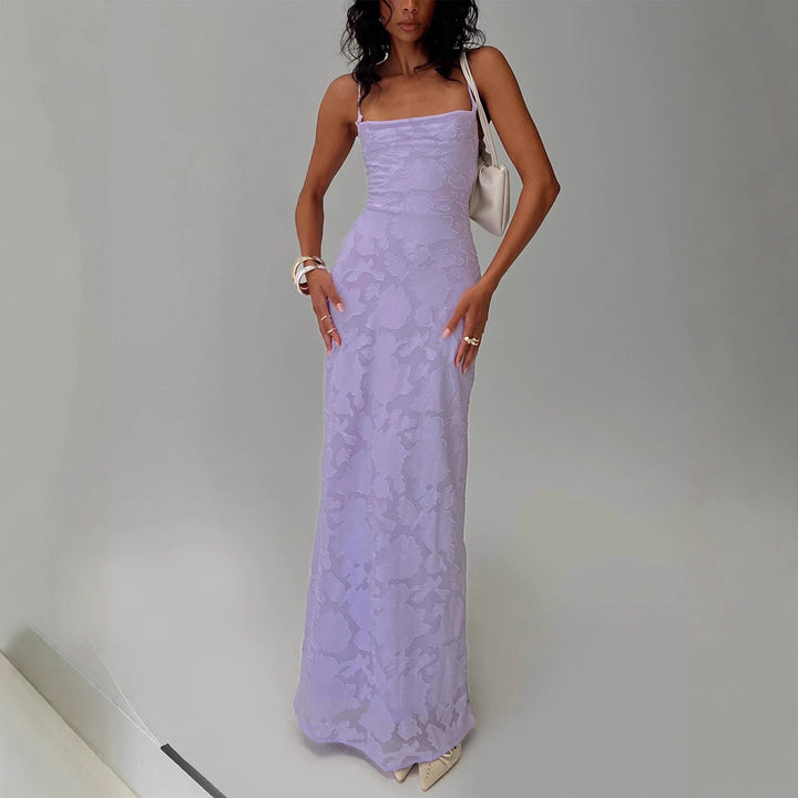 Damen Elegantes Abendkleid mit floralem Spitzenmuster und Spaghettiträgern Skjora
