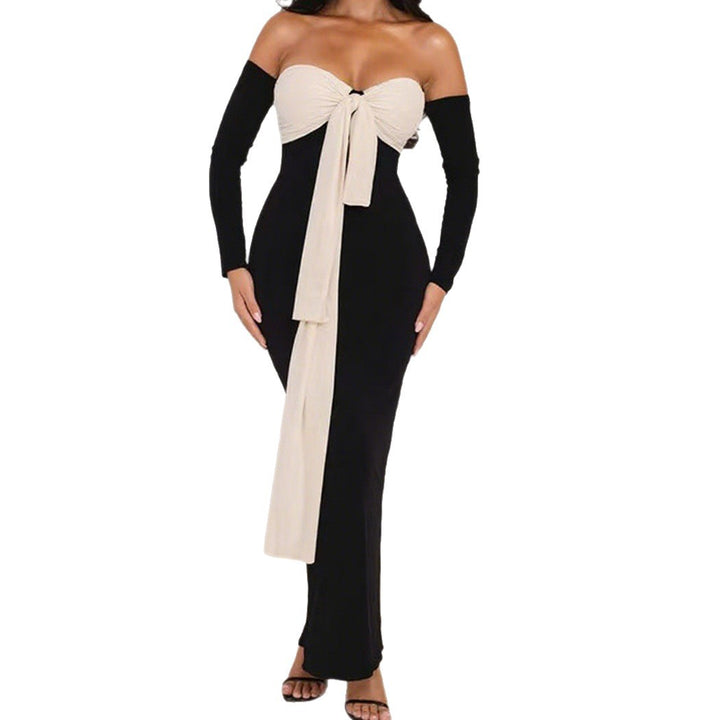 Damer Elegant Off-Shoulder Maxikjole med dekorativ knute og lange ermer Skjora