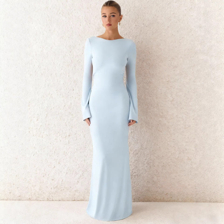 Damer Elegant Maxi Kjole med Langermet og Flytende Skjørt Skjora