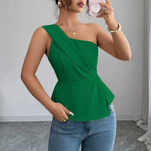 Dame Asymmetrisk Peplum-top med Drapering Skjora