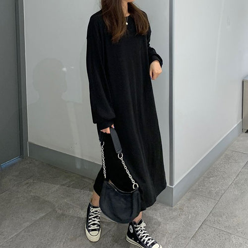 Kvinne Elegant Maxi Kjole med Lange Ermer og Teksturert Design
