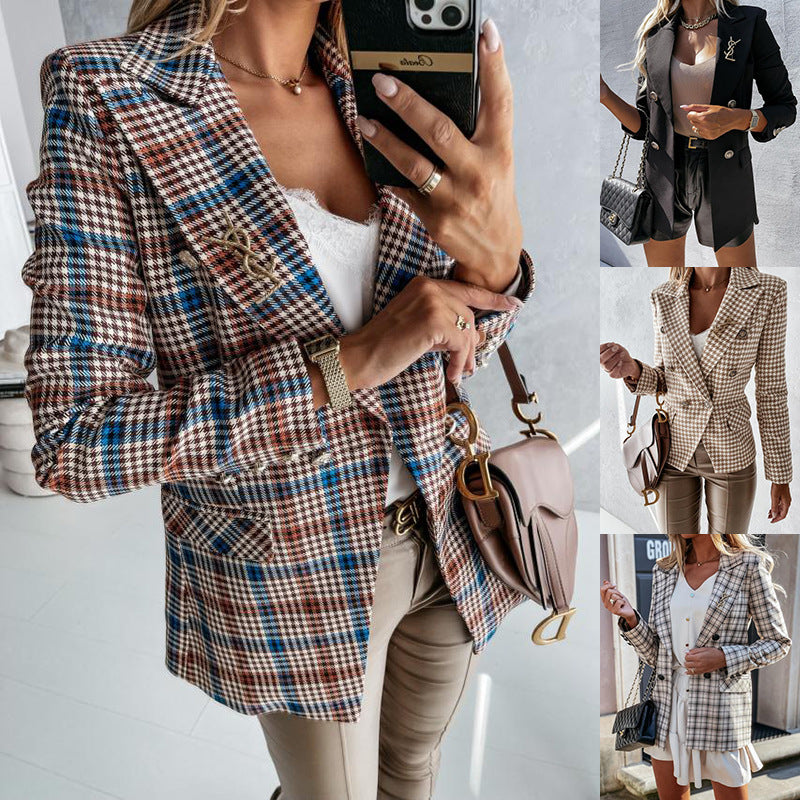 Kvinnes rutete mønster blazer med elegante detaljer Skjora