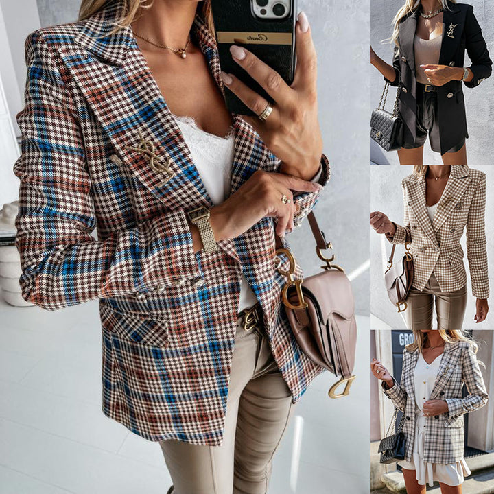 Kvinnes rutete mønster blazer med elegante detaljer Skjora