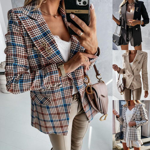 Kvinnes rutete mønster blazer med elegante detaljer Skjora
