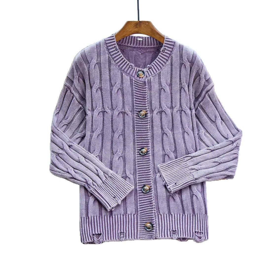 Kvinne cardigan med kabelmønster og knappeåpning Skjora